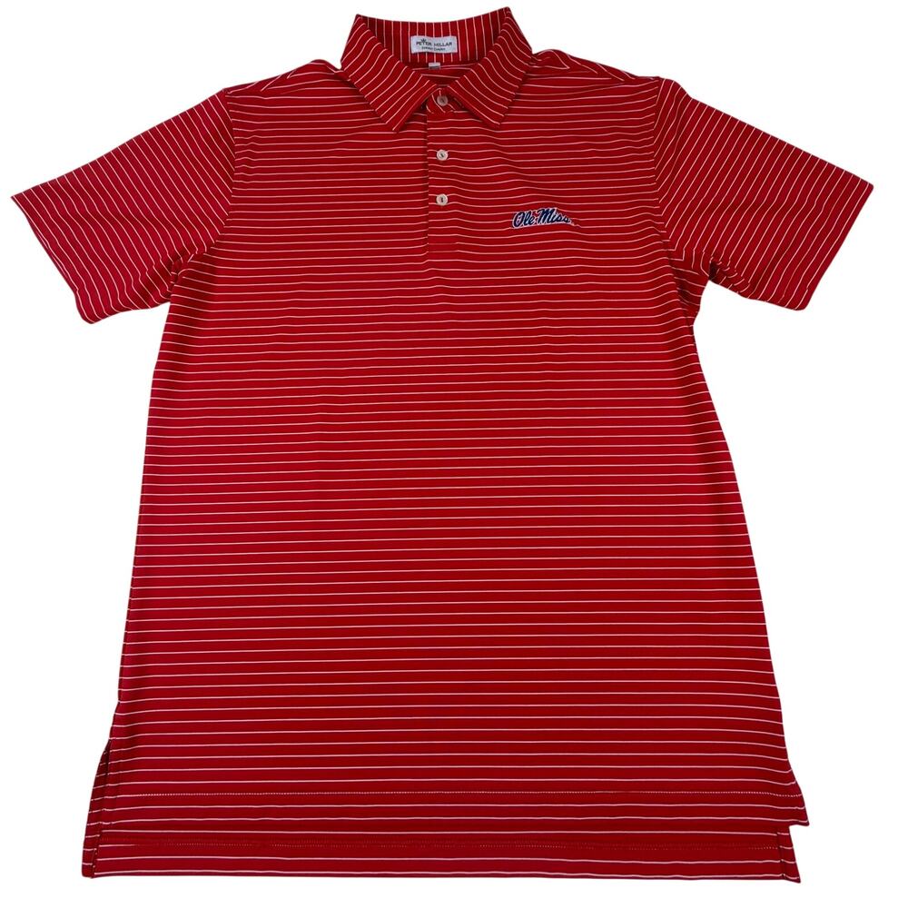 Peter Millar Summer Comfort Golf Polo Ole Miss Red White Stripe Men Sz M